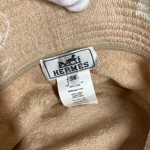 HERMES pile Hat Gene bucket hat bob hat cotton Beige/White - Picture 5 of 6